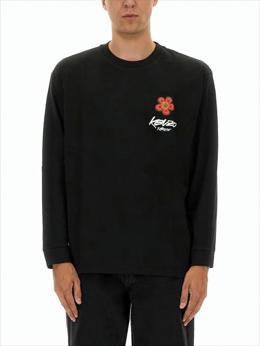 Kenzo Long-Sleeve T-Shirt With Floral Emblem And Graphic Text