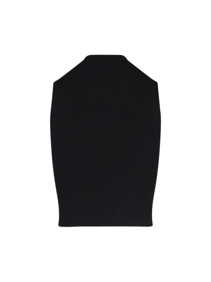 Courrèges Fitted Black Crop Top With Ribbed Texture
