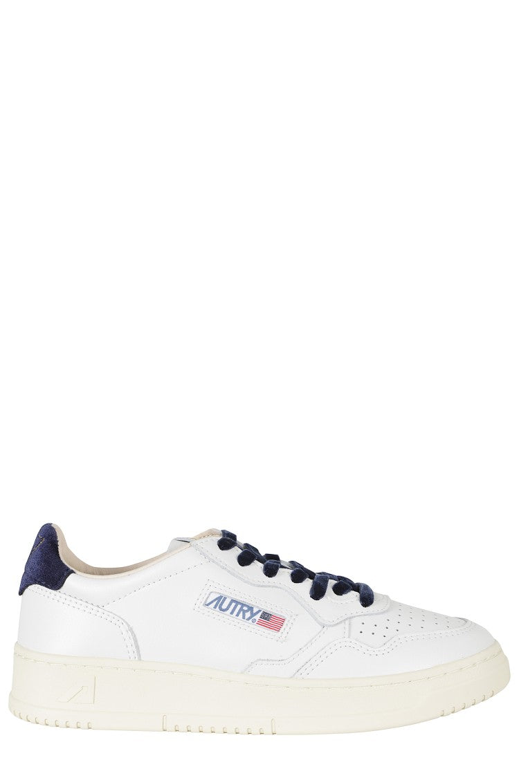 Autry White Blue Velvet Accents Medalist Low Leather Sneakers