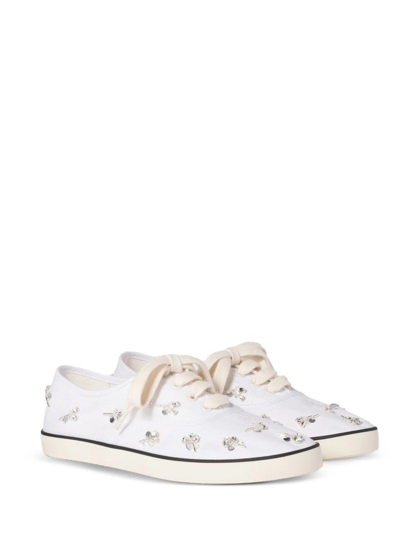 Miu Miu White Low-Profile Crystal-Embellished Canvas Sneakers