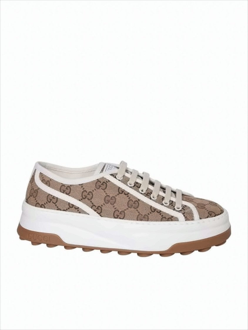 Gucci Monogram Canvas Low-Top Sneakers With White Trim