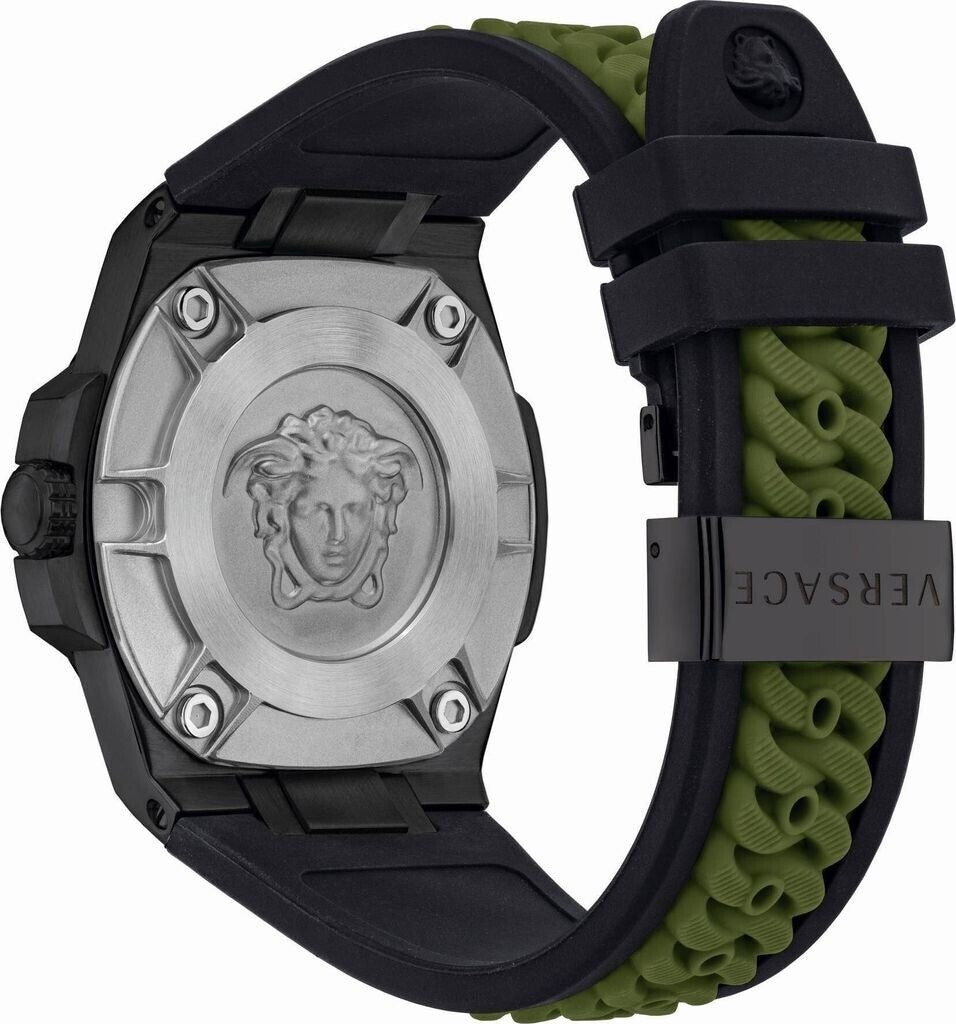 Versace Chain Reaction Swiss-Made Quartz Watch With Luminous Dial And Silicone Strap