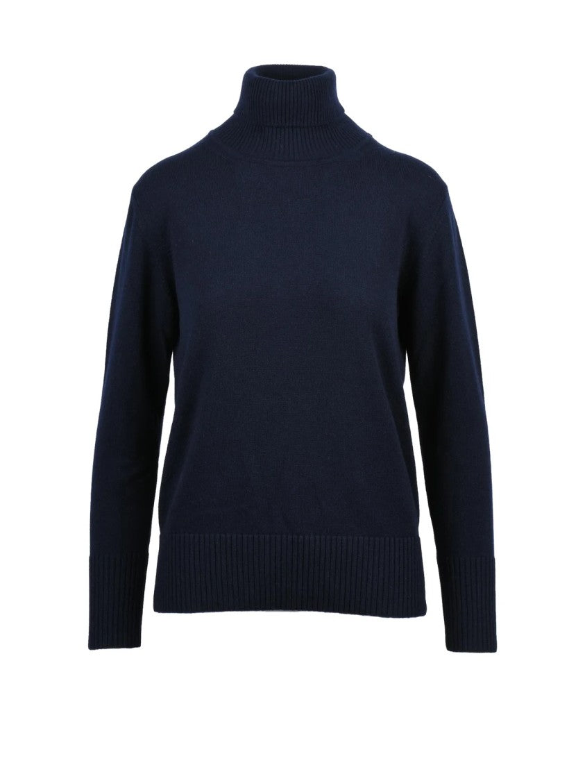 Alpha Studio Midnight Blue Turtleneck Sweater With Ribbed Details