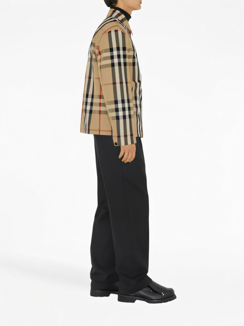 Burberry Check Pattern Jacket With Relaxed Fit And Functional Details