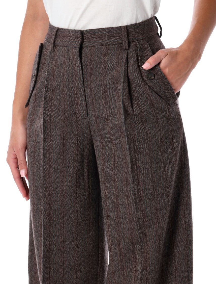 Golden Goose Brown Pinstripe Wool Wide-Leg Trousers