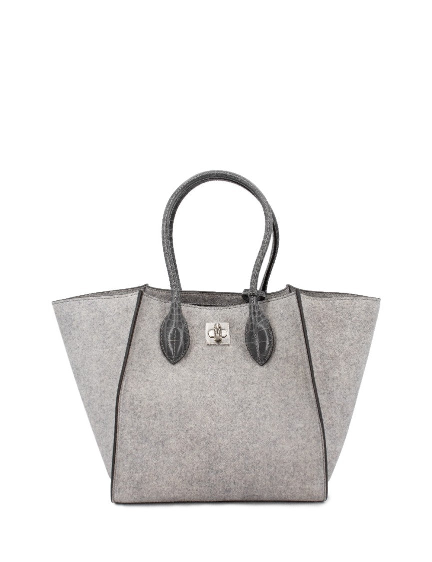 Ermanno Scervino Trapezoidal Melange Texture Handbag With Crocodile-Print Accents