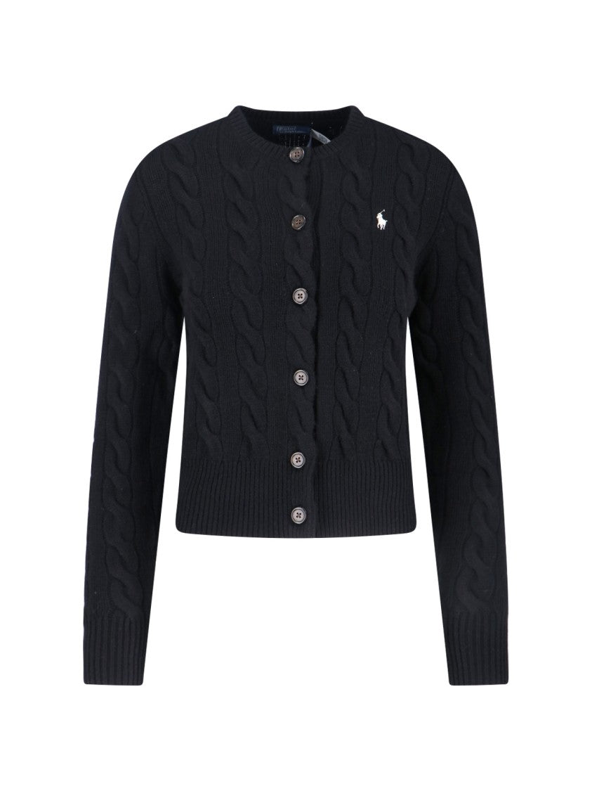 Polo Ralph Lauren Cable-Knit Logo Cardigan – Black