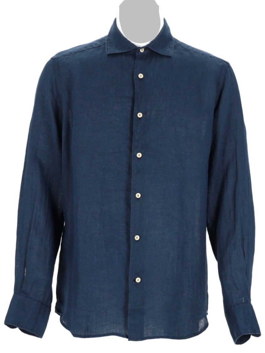 Mc2 Saint Barth Deep Blue Relaxed Linen Casual Shirt