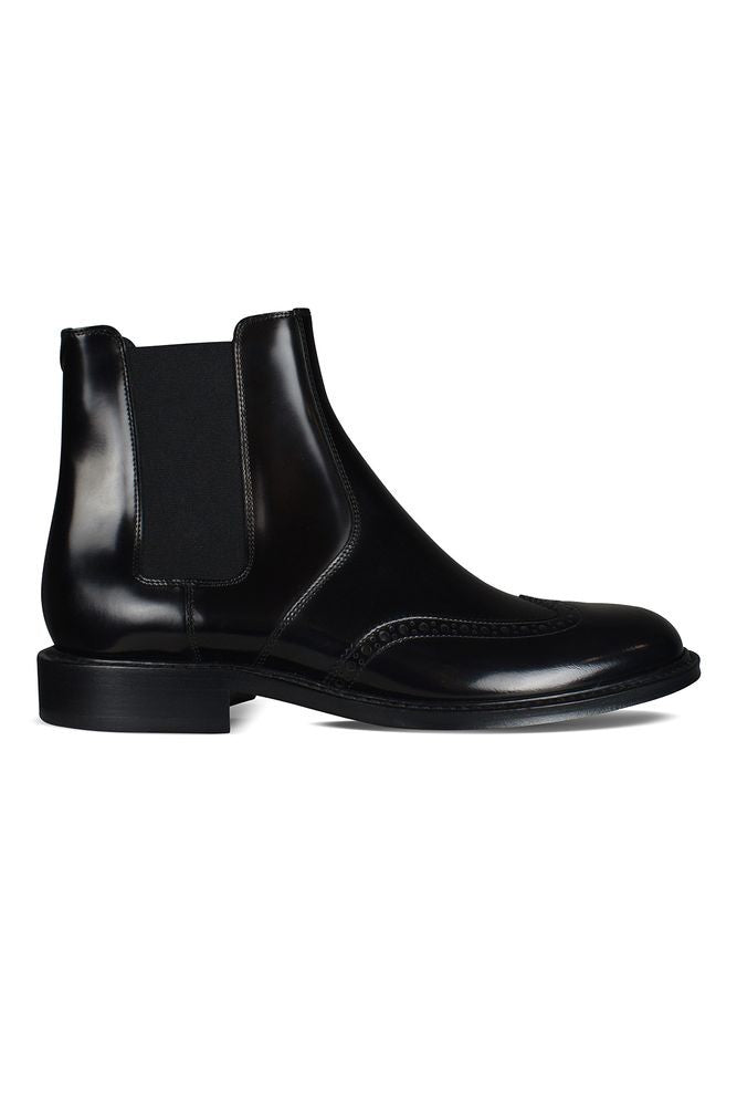 Saint Laurent Richelieu Perforated Chelsea Boots In Black Calf Leather
