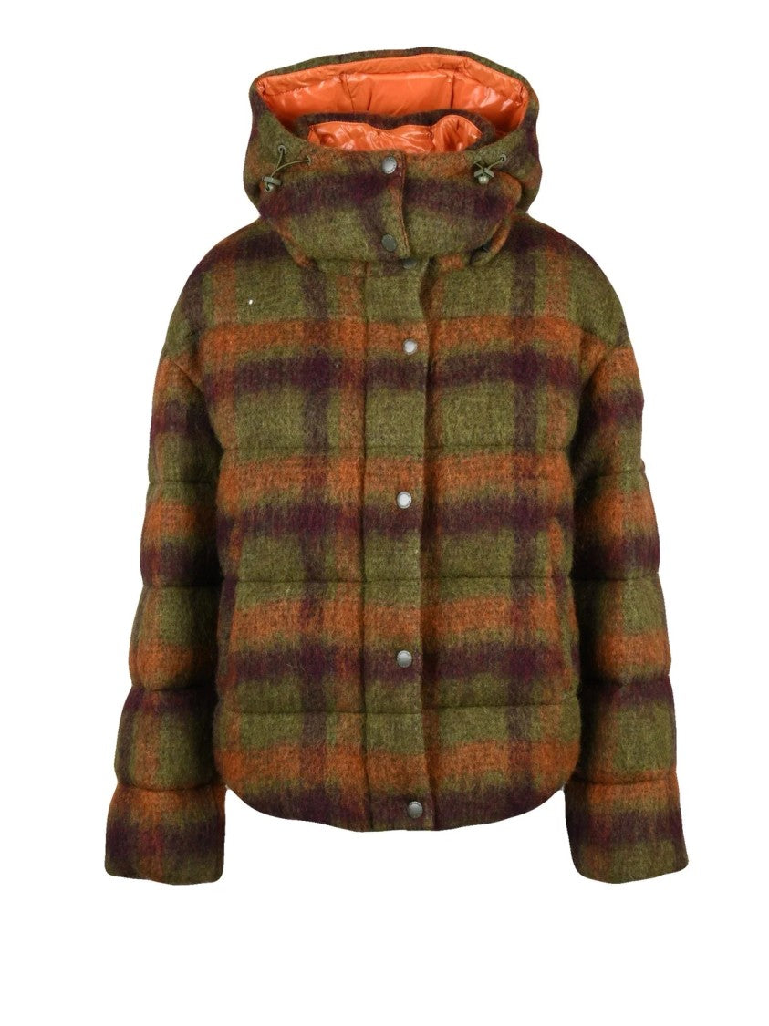 After Label Plaid Puffer Coat With Removable Hood And Zip Closure