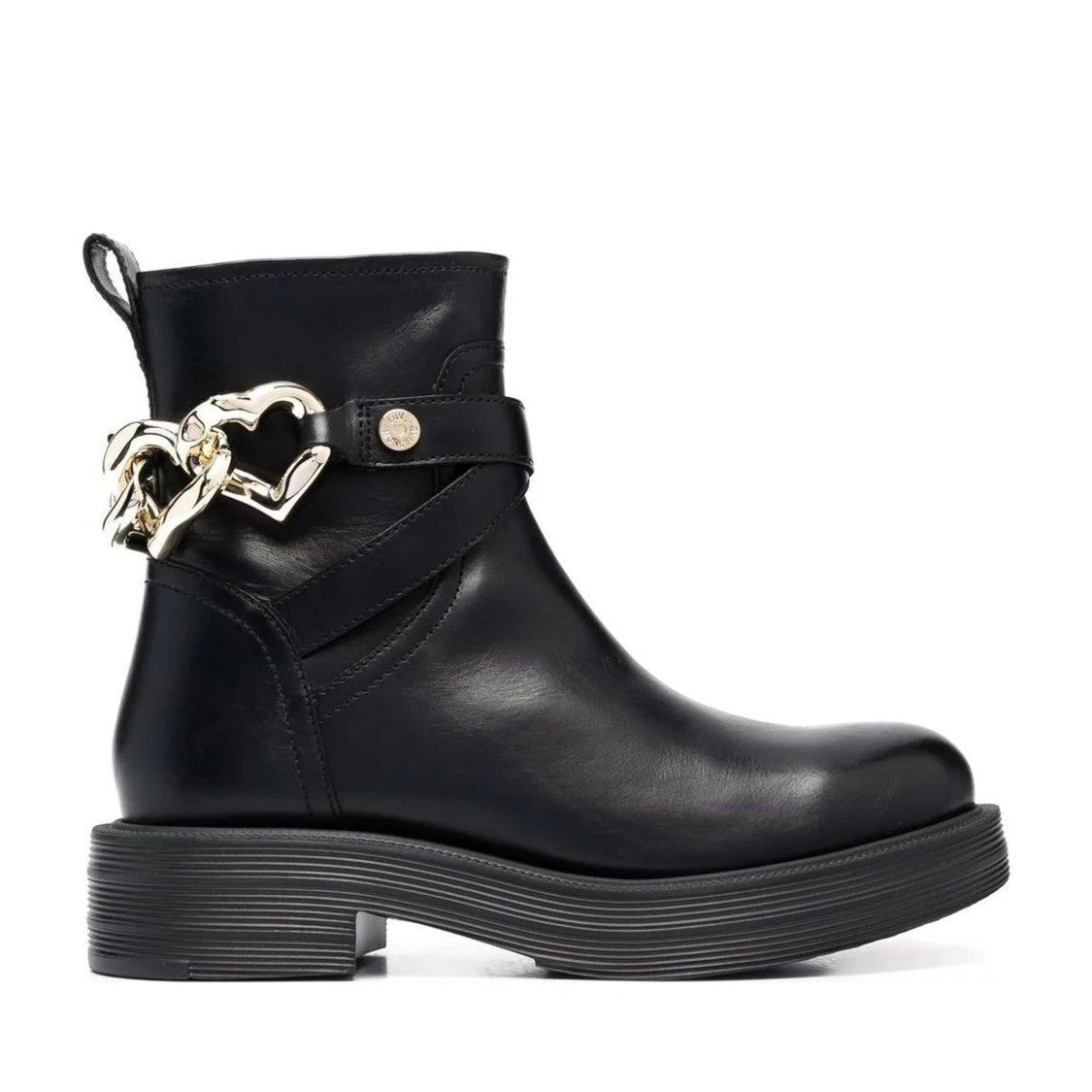 Love Moschino Black Leather Heart-Shaped Chain Boots
