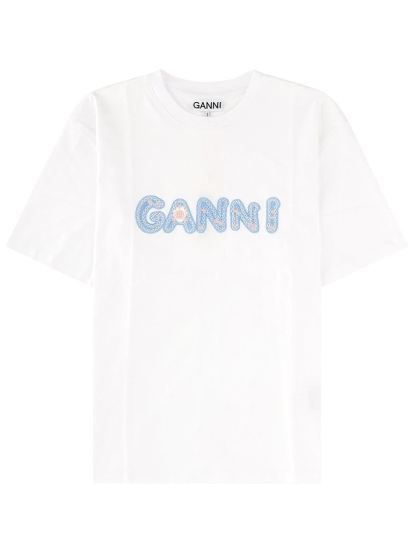 Ganni Textured Logo Crew Neck T-Shirt