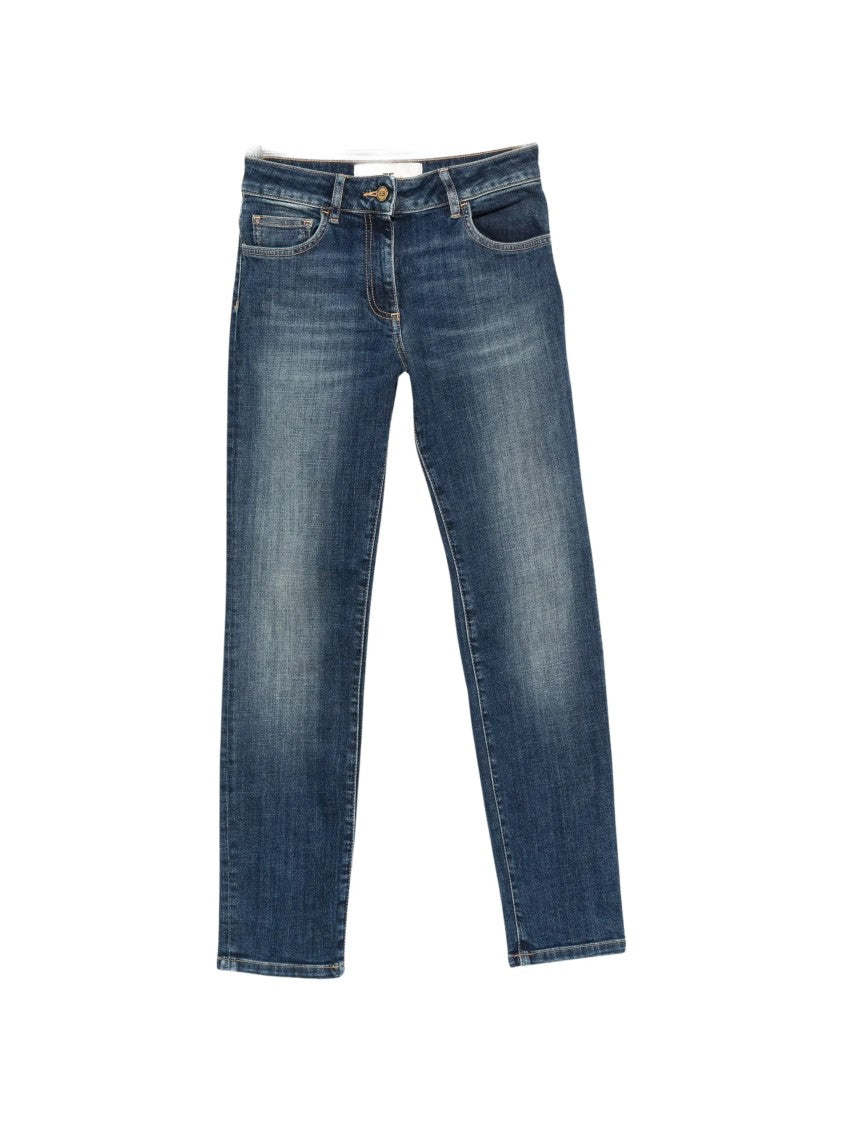 Elisabetta Franchi Blue Faded Whiskered Cotton-Blend Denim Jeans