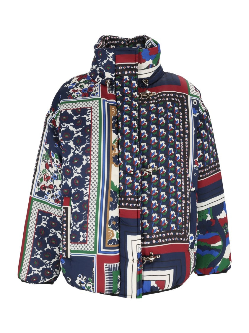 Fay Patchwork Design Padded Bomber Jacket With High Collar