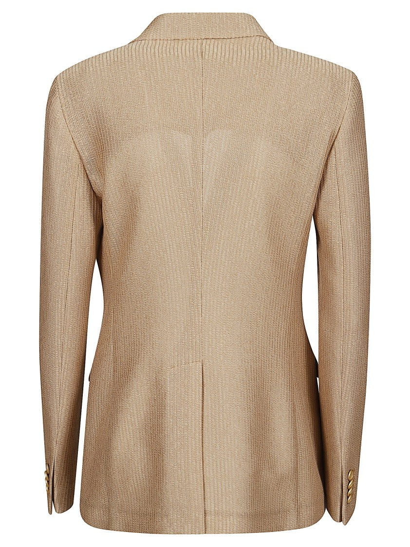 Tagliatore Beige Double-Breasted Blazer With Front Flap Pockets