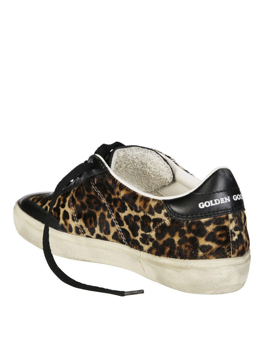 Golden Goose Leopard Print Black Leather Accents Sneakers