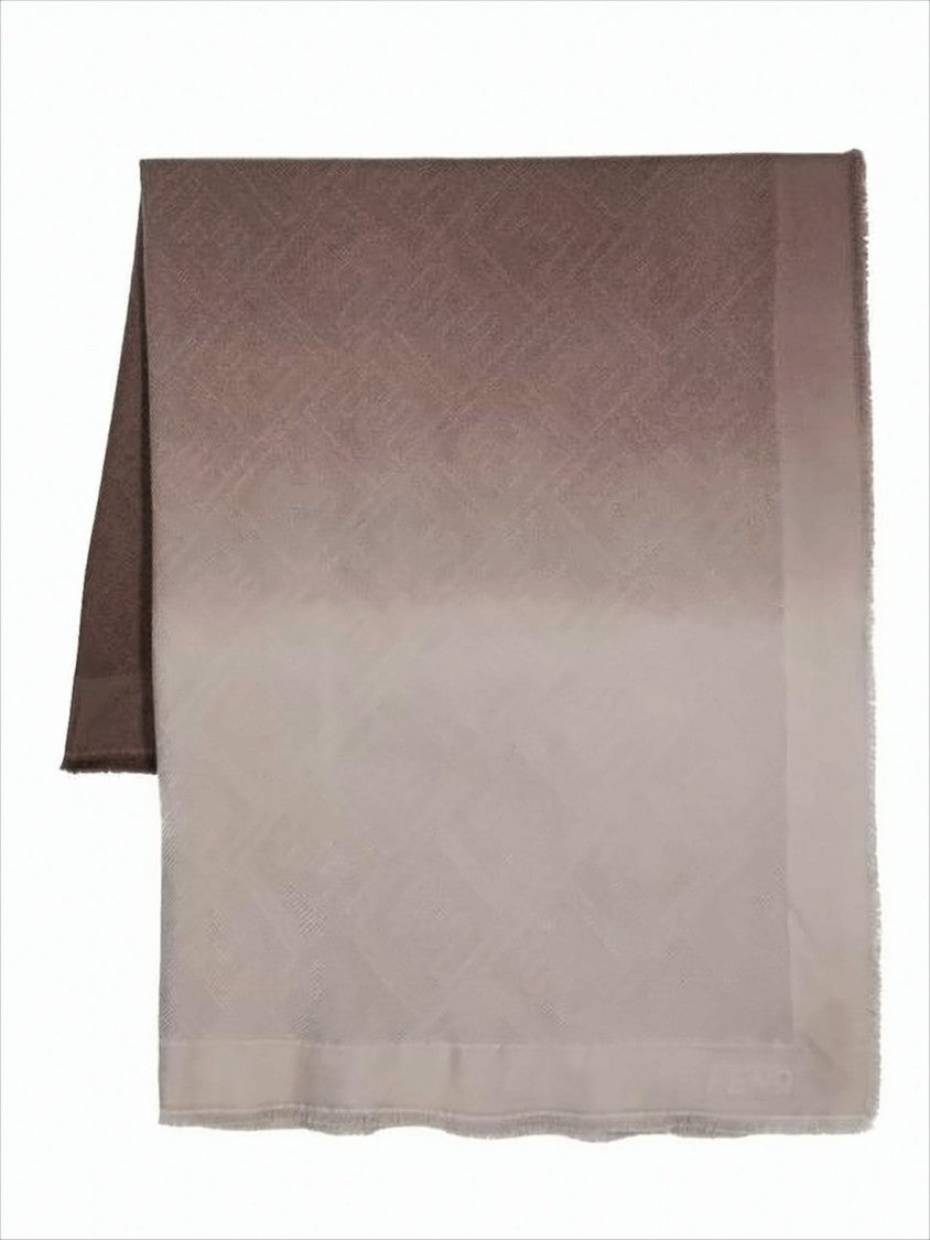 Fendi Geometric Pattern Wool Scarf With Fringed Edges