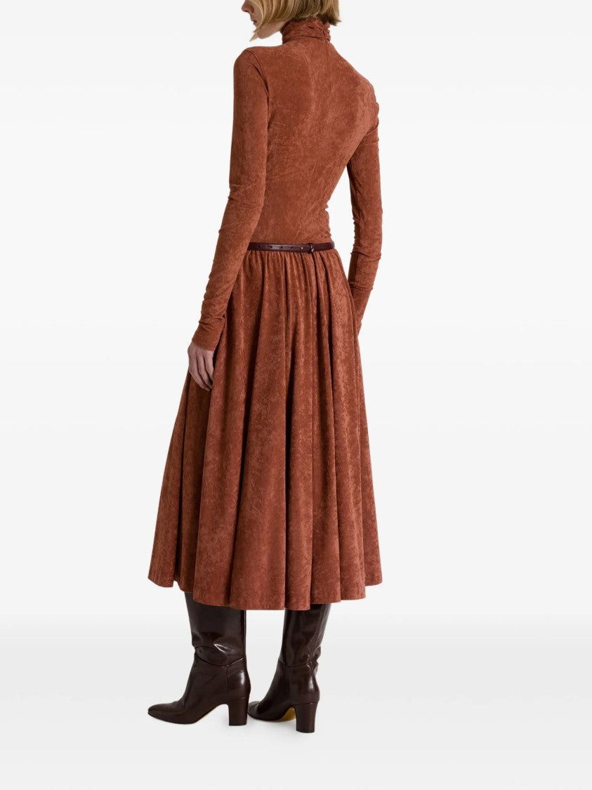 Alberta Ferretti Brown Triacetate Blend Gathered Midi Skirt