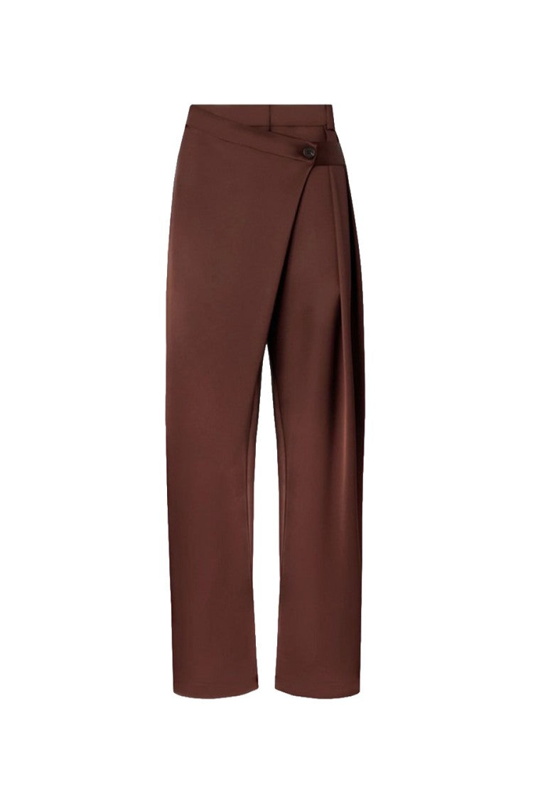 Pinko Brown Polyester-Viscose Blend Wrap-Front Trousers