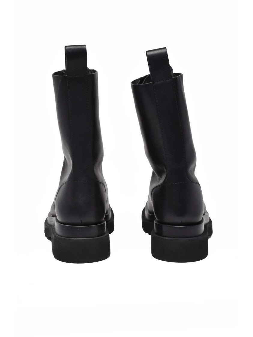 Bottega Veneta Black High-Top Lace-Up Leather Boots