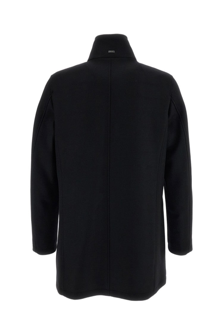 Herno Black Ecowool Virgin Wool Detachable Faux Fur Coat