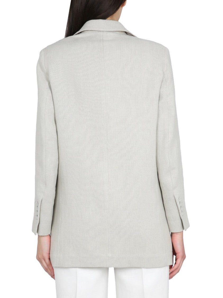Max Mara Textured Flax Linen Jacket With Front Button Closure