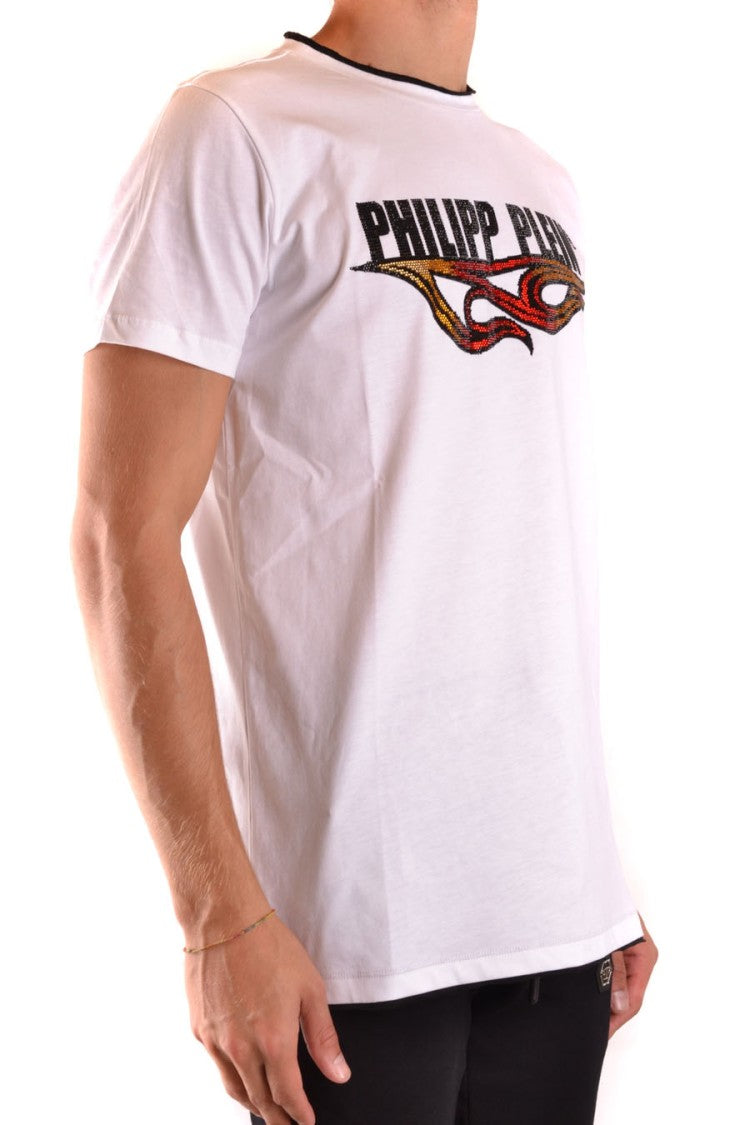 Philipp Plein Graphic White T-Shirt With Flame Motifs