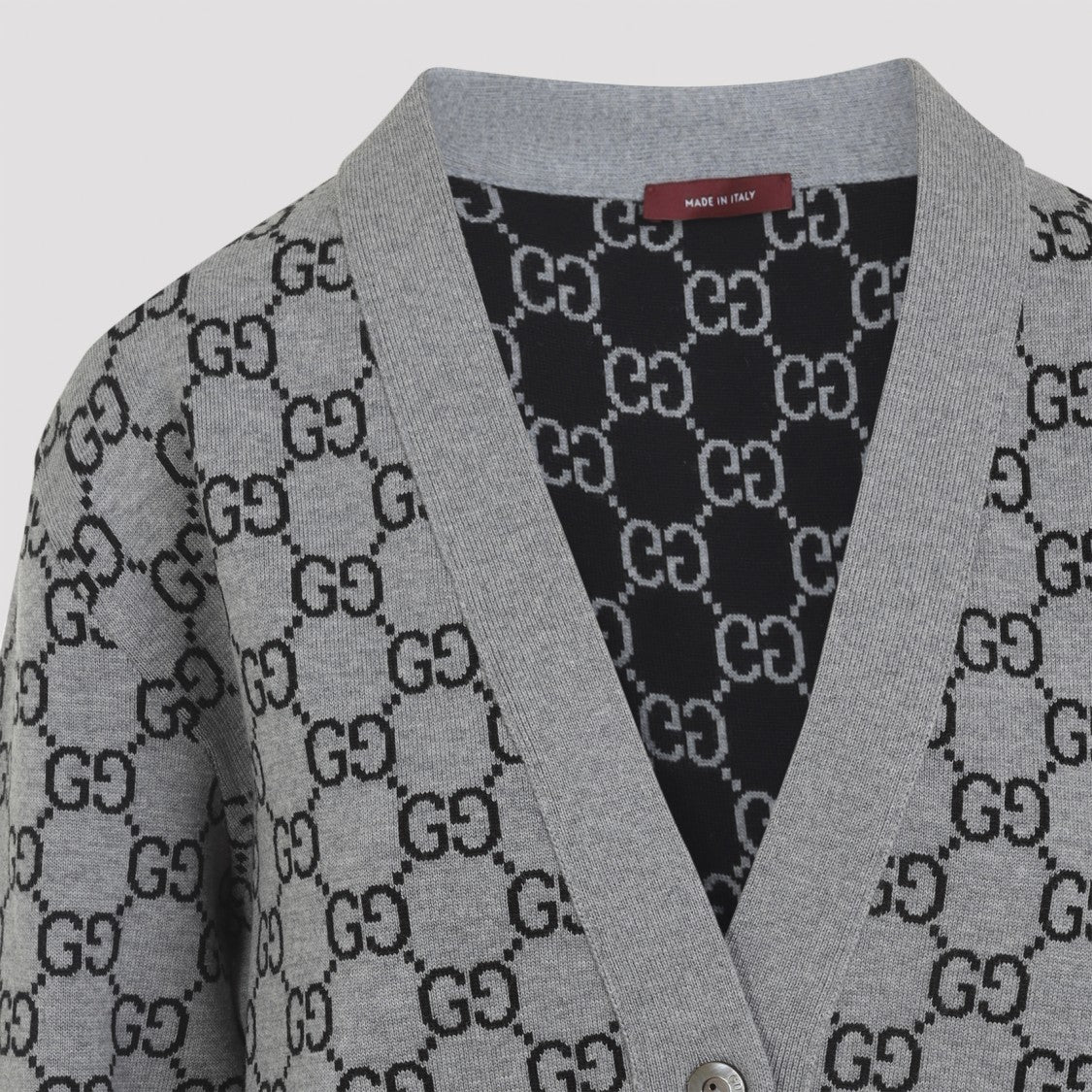 Gucci Reversible Grey And Black Gg Jacquard Wool Cardigan