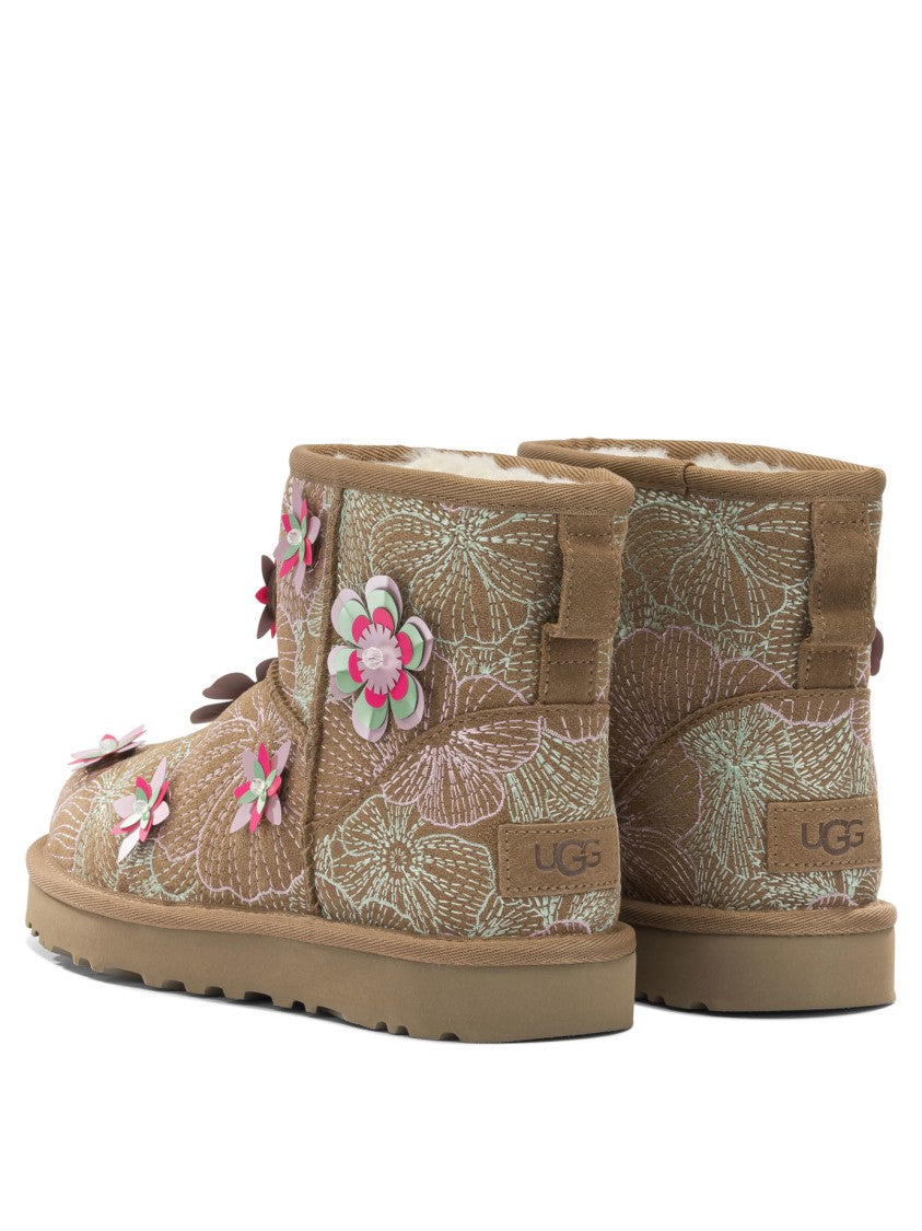 Ugg Playful Floral Suede Ankle Boots With 3D Appliqués