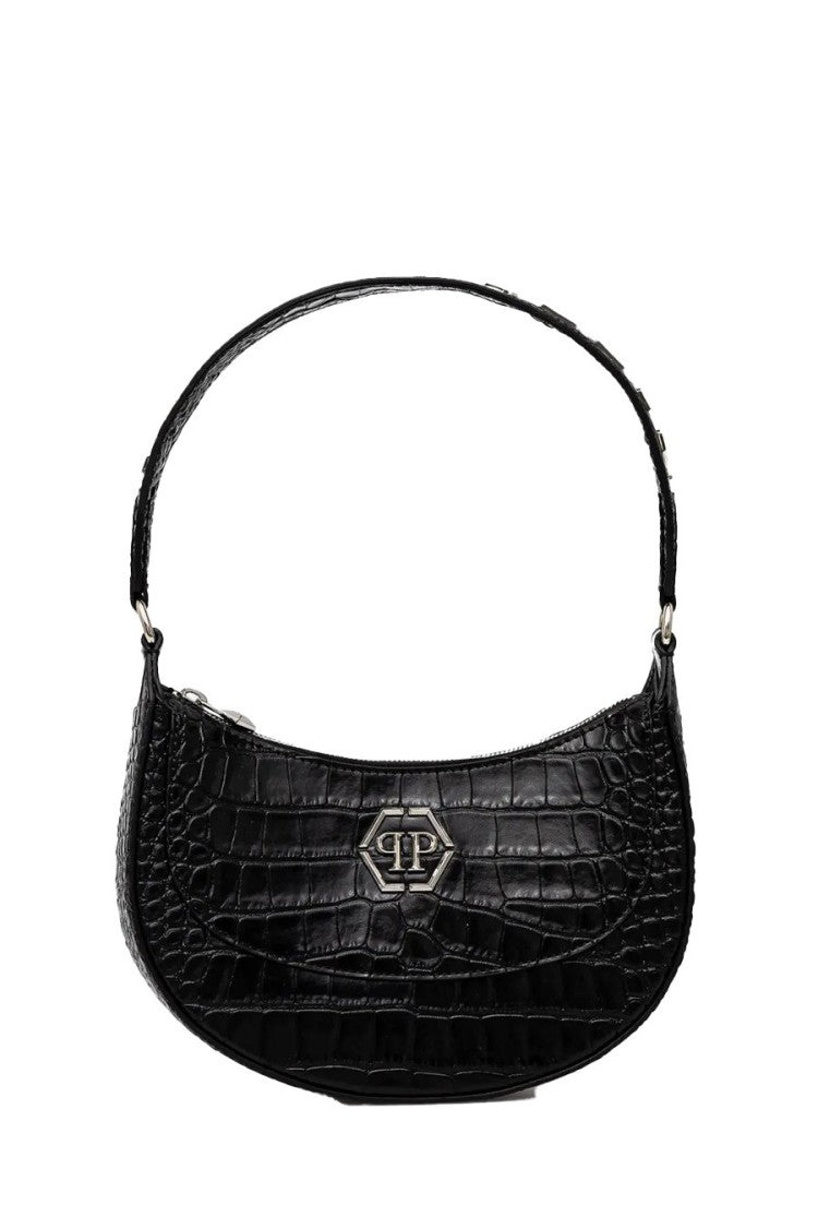 Philipp Plein Black Galaxy Crocodile-Embossed Leather Shoulder Bag