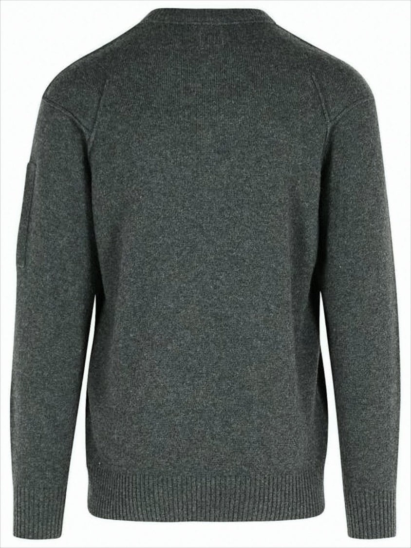 C.P. Company Classic Grey Knit Sweater With Distinctive Lens Detail