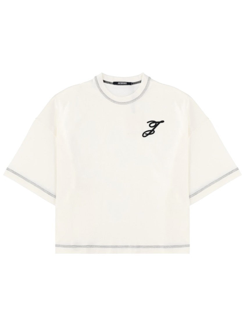 Jacquemus Neutrals Letro Contrast Stitching T-Shirt