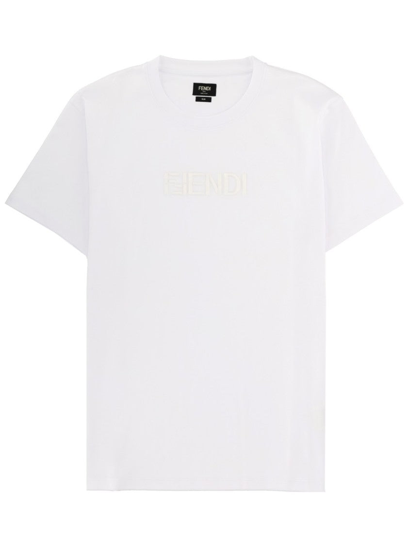 Fendi Minimalist White 3D Logo Cotton T-Shirt