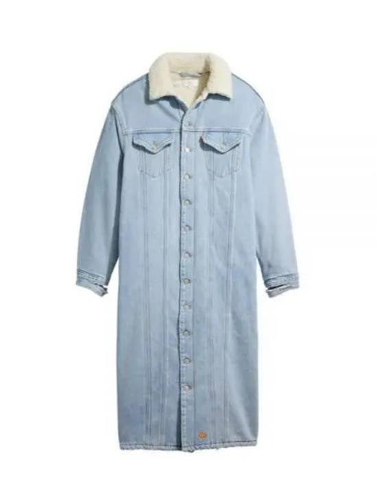 Erl Knee-Length Denim Dress With Shearling Collar