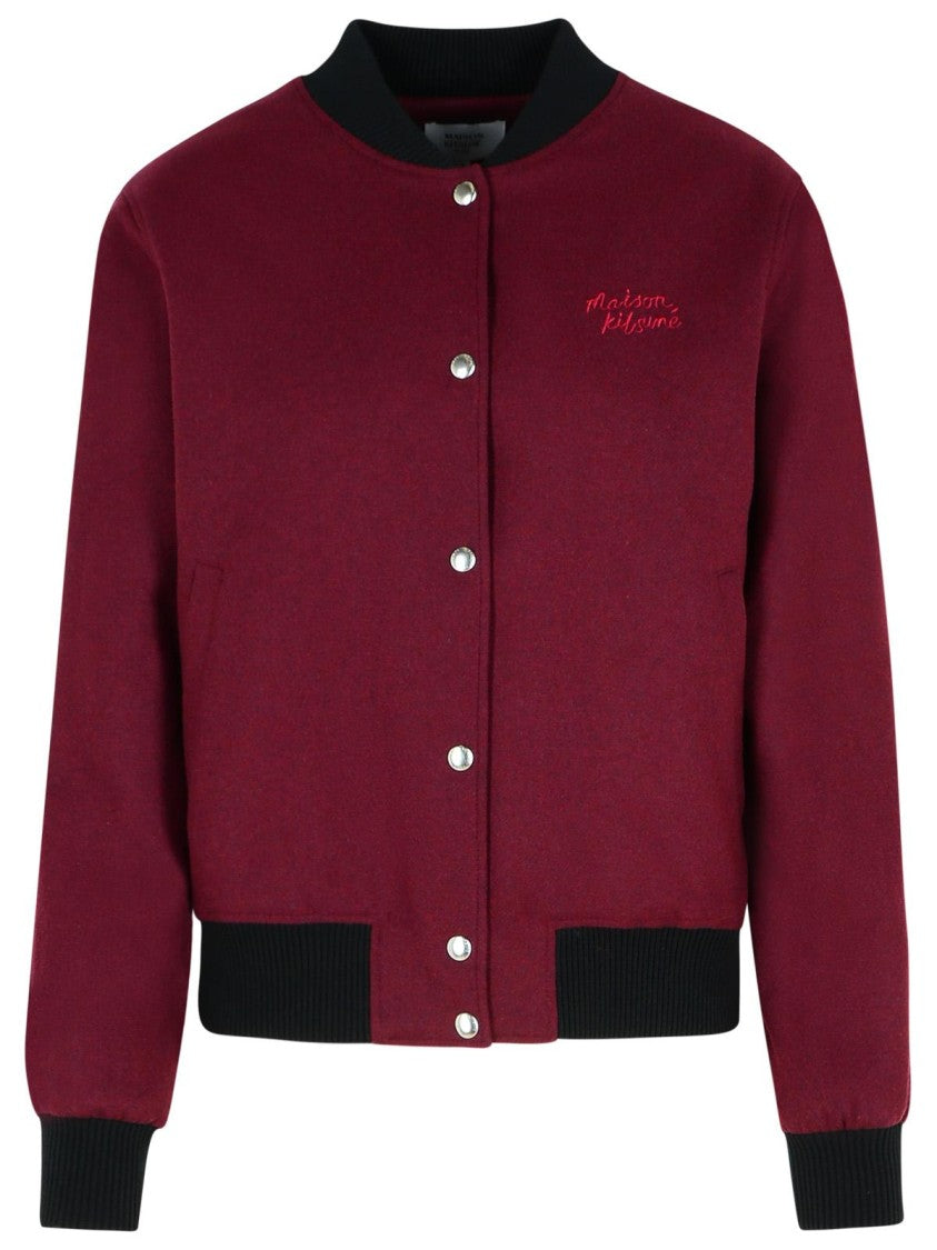 Maison Kitsuné 'Teddy' Burgundy Flannel Bomber Jacket