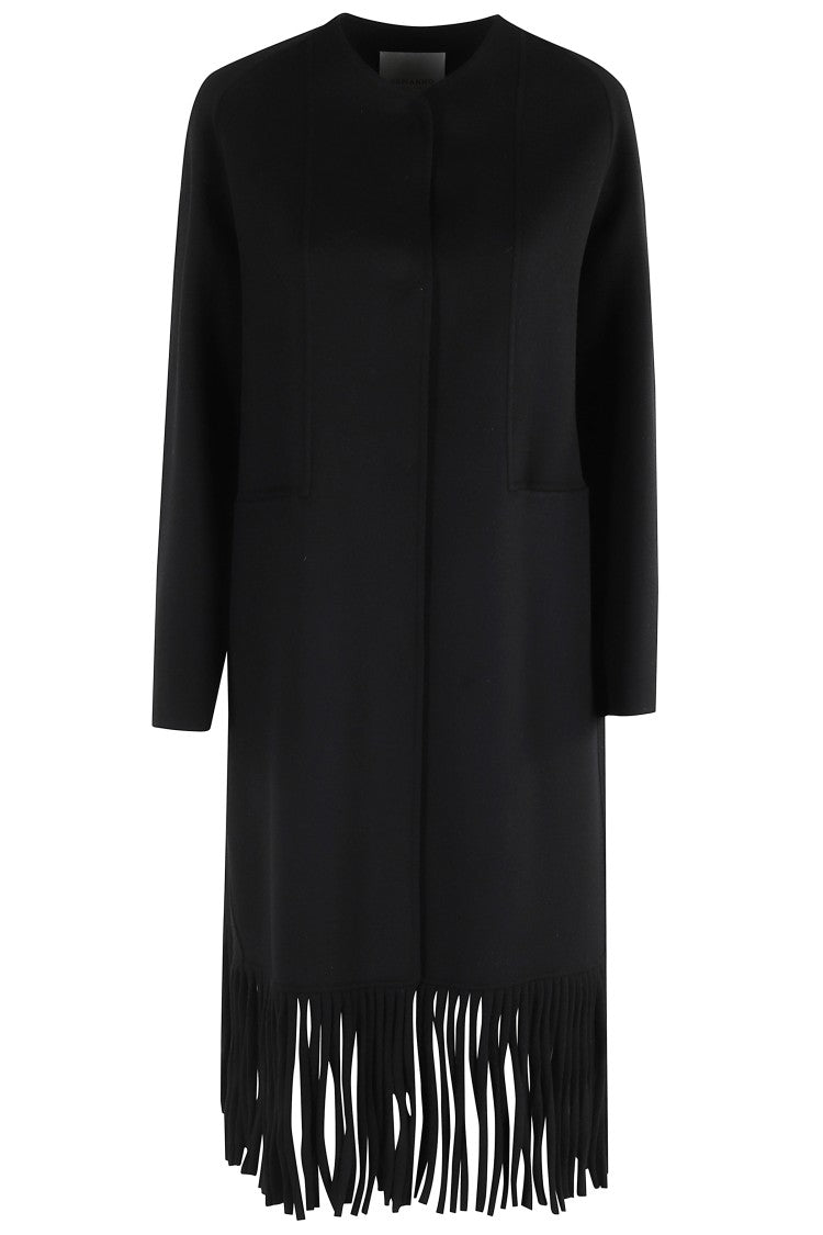 Ermanno Firenze Fringed Hem Long Coat In Wool Blend