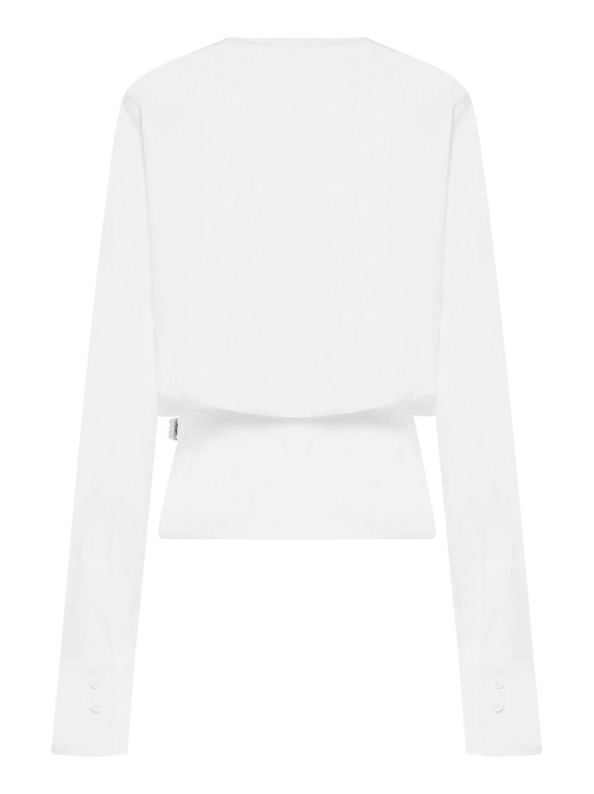The Attico Wrap-Style White Cotton Poplin Blouse