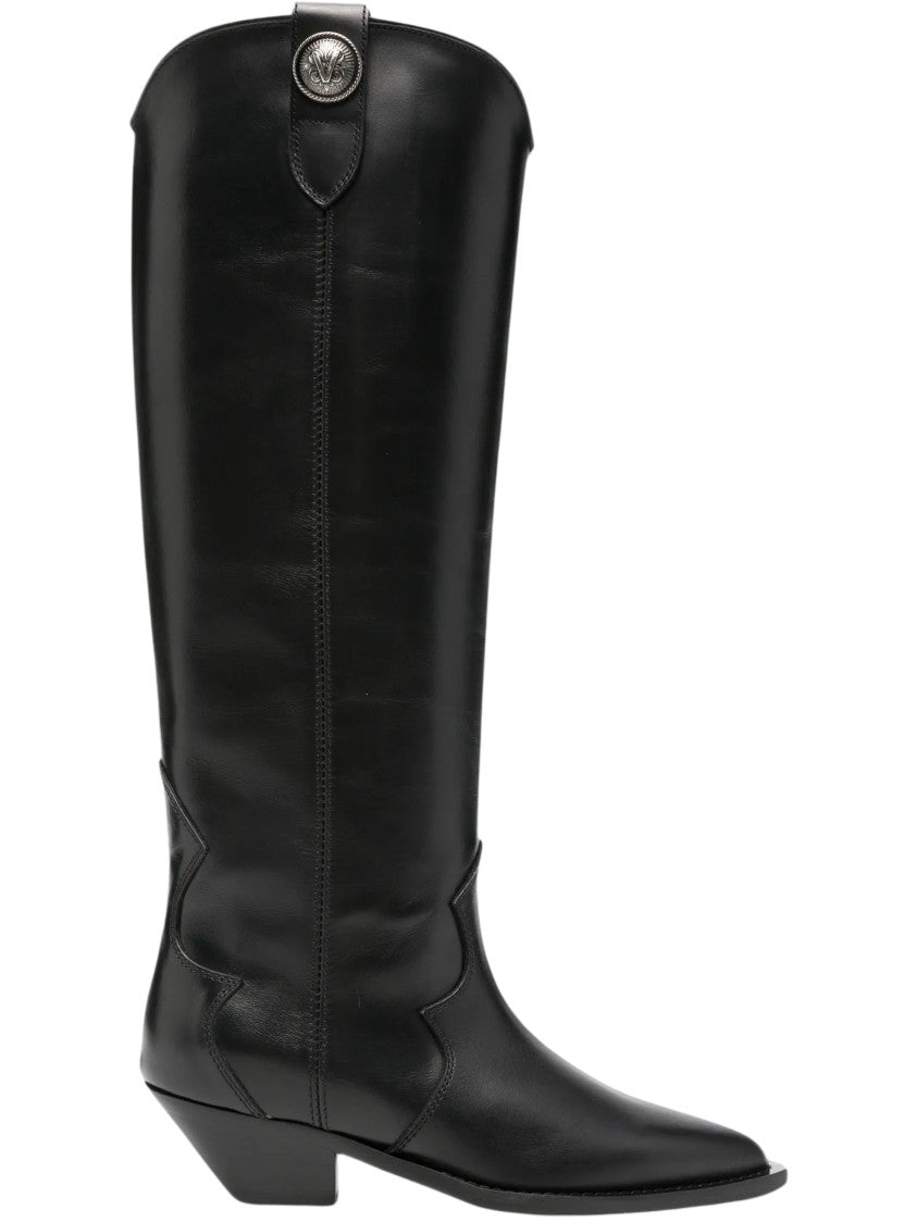 Via Roma 15 Black Sleek Logo Plaque Knee-High Leather Boots