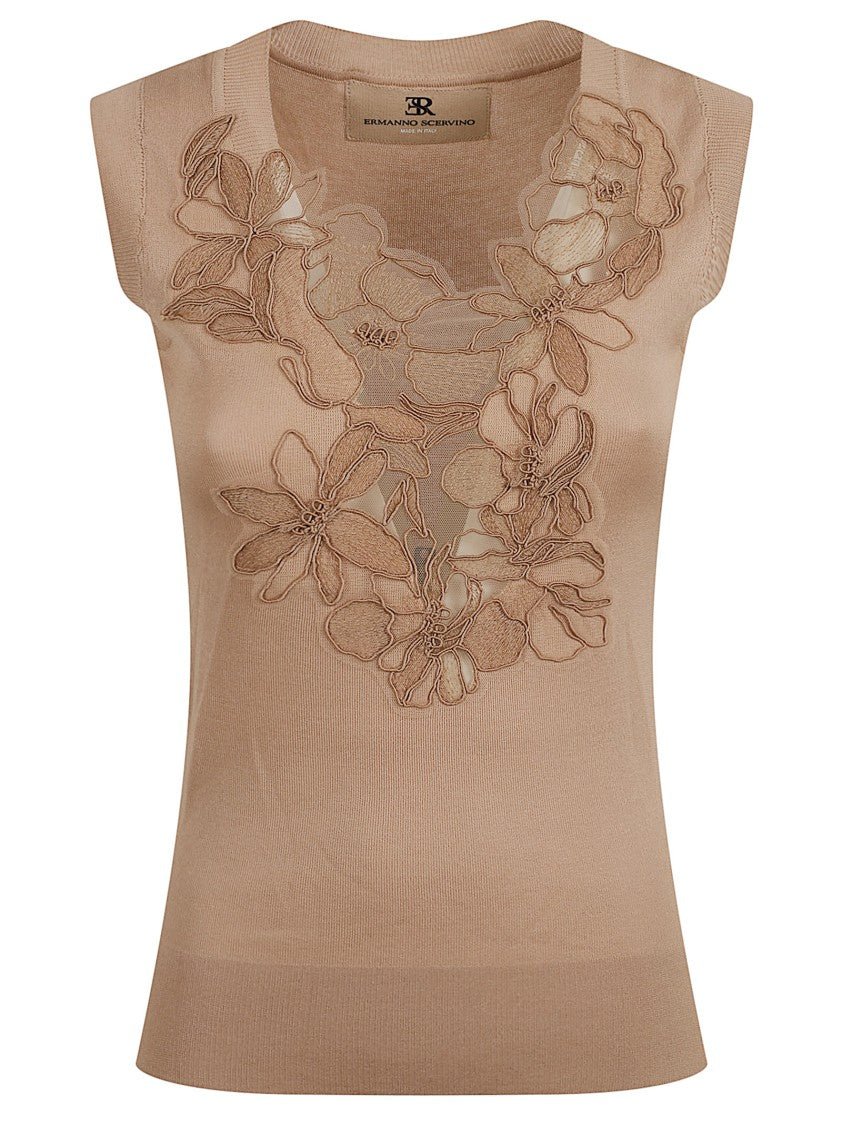 Ermanno Scervino Sleeveless Top With Floral Embroidery