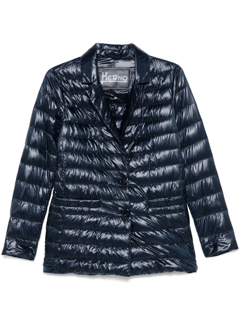 Herno Quilted Single-Breasted Blazer With Glossy Finish