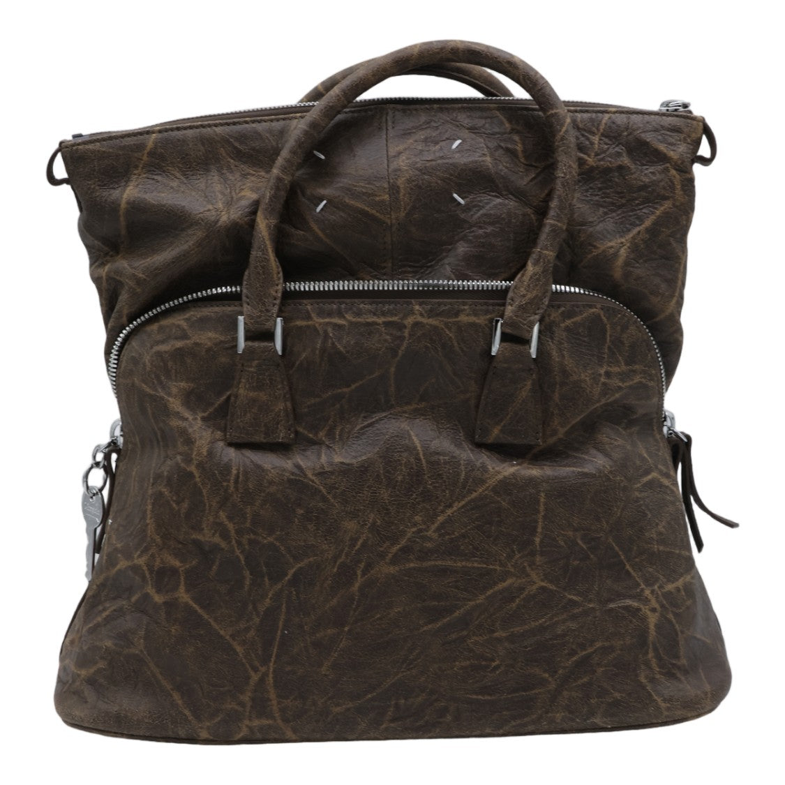 Maison Margiela Structured Handbag With Distressed Leather And Silver Accents