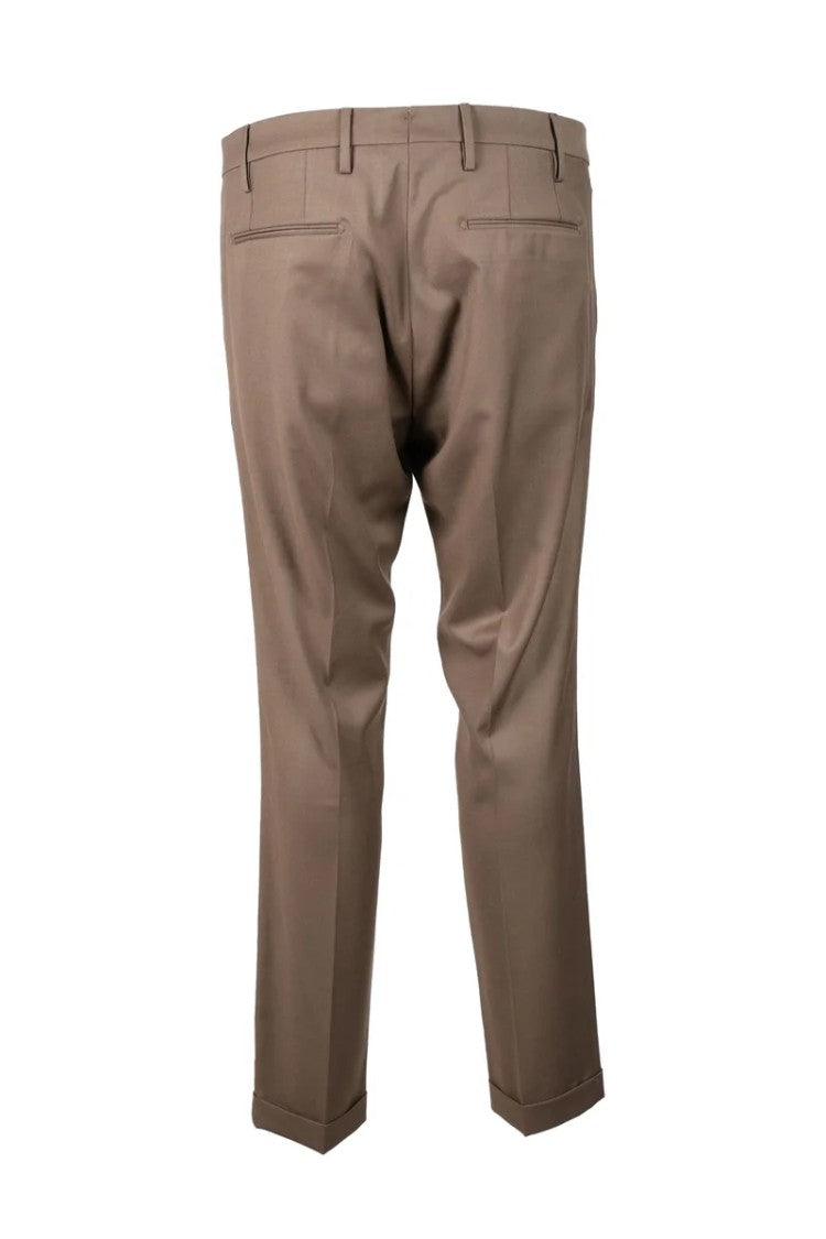 Michael Coal Brown Tailored Trousers With Mid-Rise Waist And Subtle Stretch