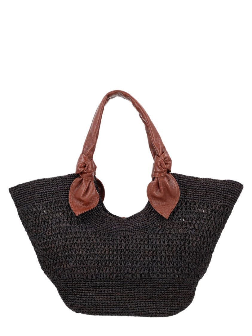 Hereu Woven Raffia Tote Bag With Lambskin Handles