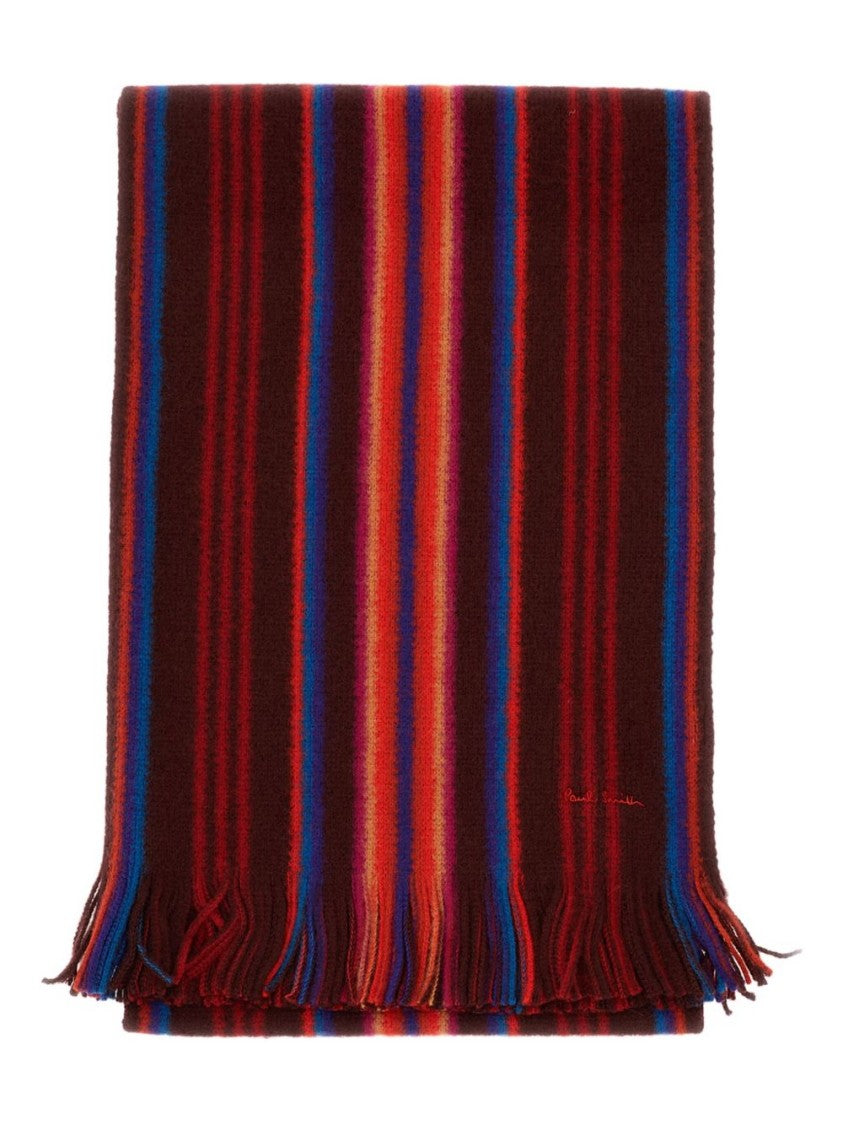 Paul Smith Fringed Merino Wool Scarf With Vertical Stripes