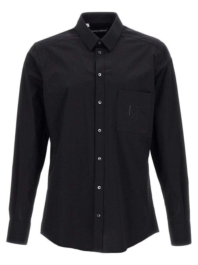 Dolce & Gabbana Fitted Stretch Cotton Shirt With Logo Embroidery