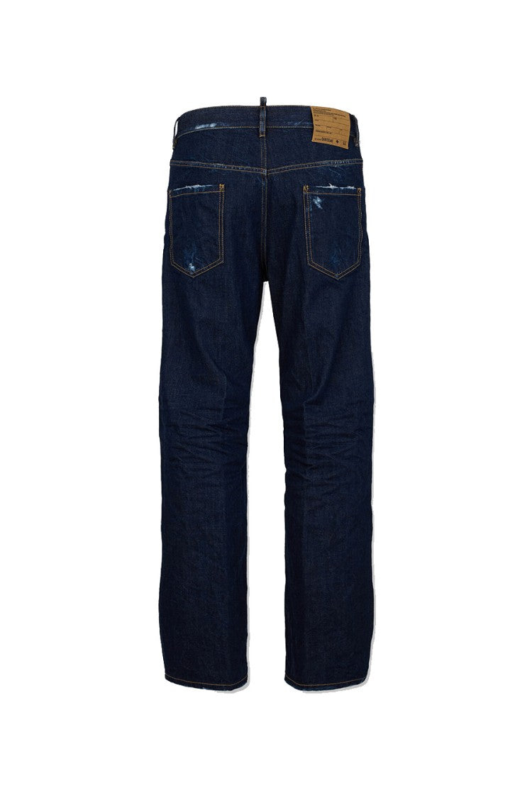 Dsquared2 Blue Cotton Contrast-Stitch Straight-Leg Jeans