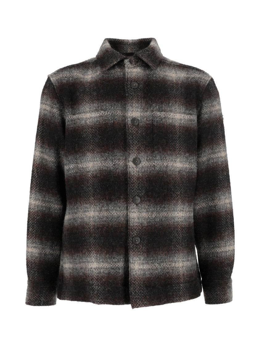 Xacus Gradient Plaid Brushed Wool Overshirt