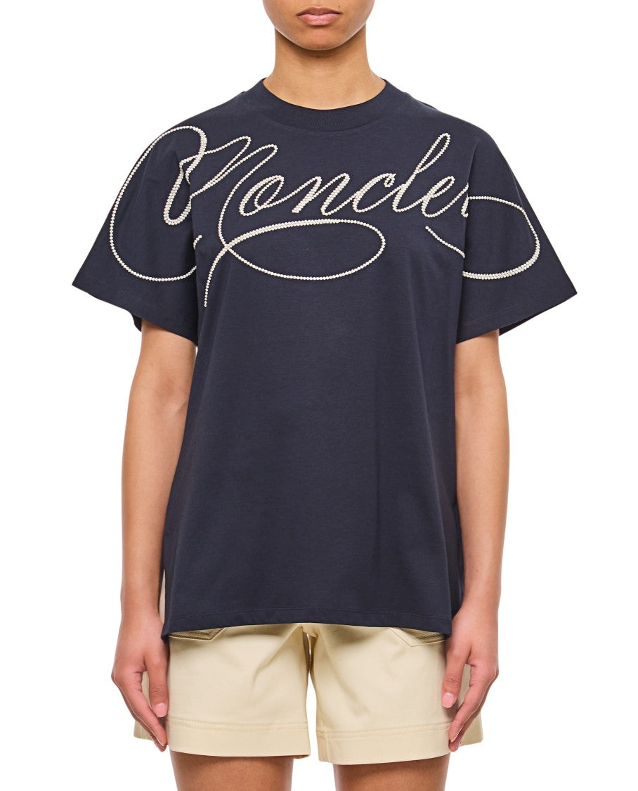 Moncler Relaxed-Fit Blue T-Shirt With Embroidered Logo
