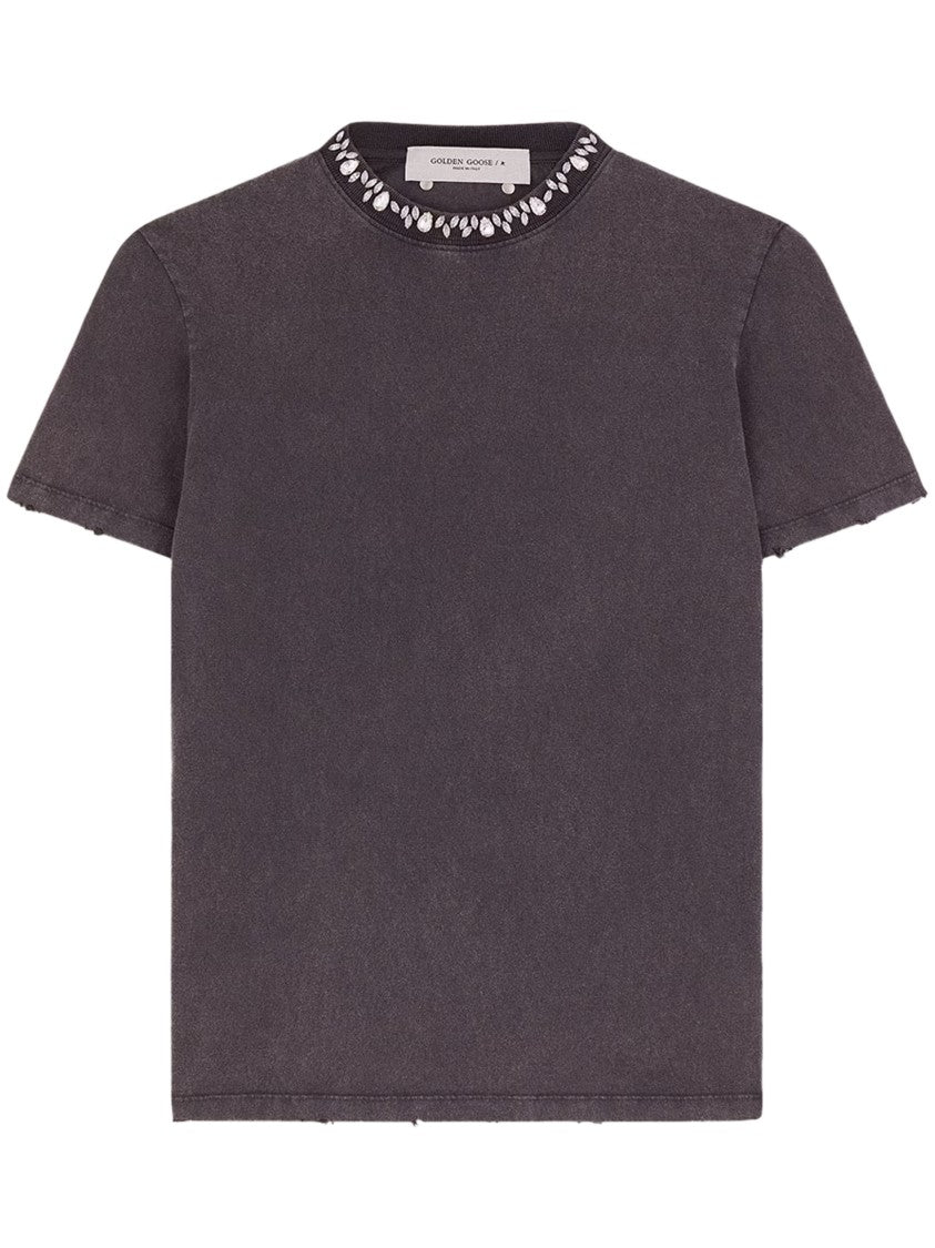 Golden Goose Golden Distressed Crystal Cotton T-Shirt