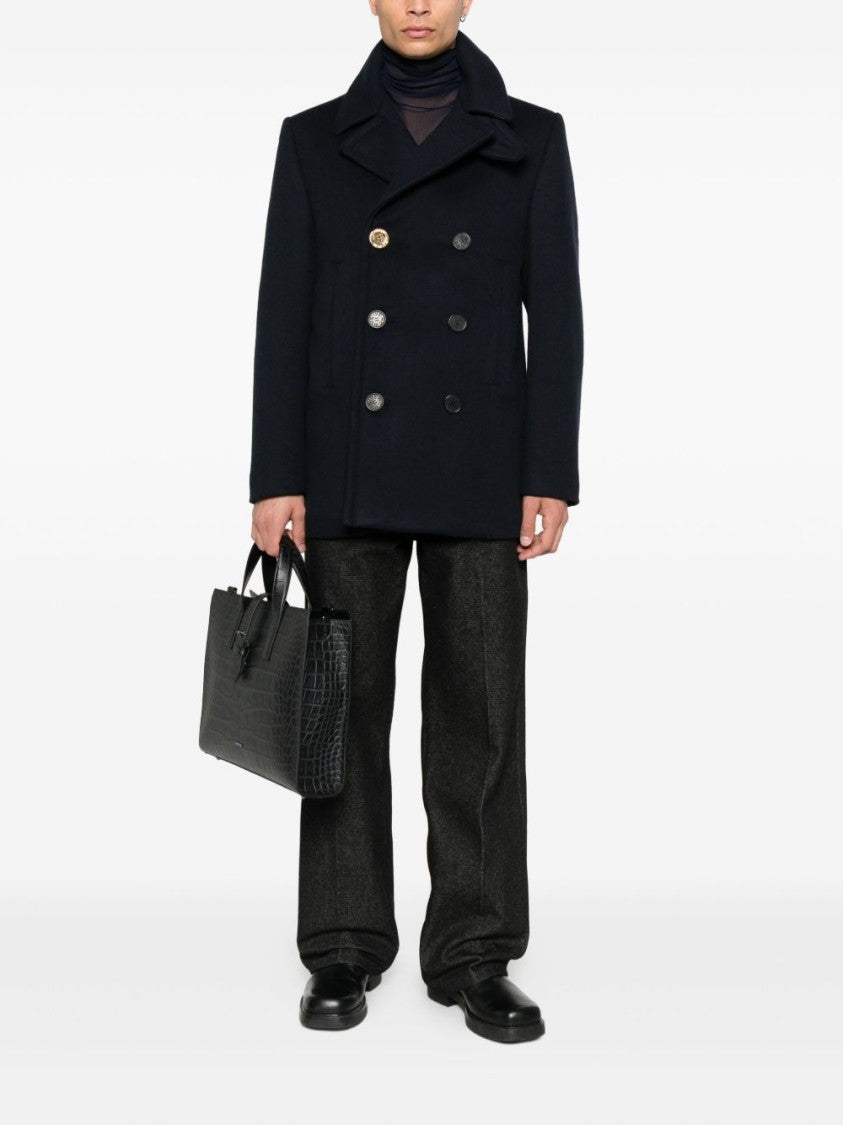 Givenchy Dark Blue Double Breasted Wool Coat